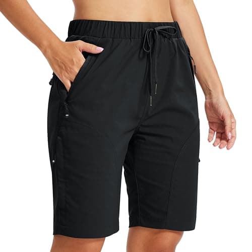 Image of AIRIKE Women’s 9’’ Hiking Cagro Shorts Lightweight Breathable Walking Running Shorts with Pockets Quick Dry Summer Casual Sports Shorts for Women Outdoor Cycling Camping Shorts Black M