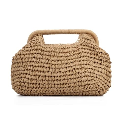 Image of LHHMZ Women Straw Dumpling Clutch Bag, Woven Straw Clutch Handbag, Summer Beach Crossbody Shoulder Bag for Vacation Travel