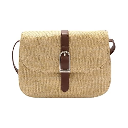Image of Fiorelli Women's Etta Flap Crossbody Bag, Stylish Shoulder Handbag with Adjustable Straps & Buckle Detailing, Straw & Teak Faux Leather