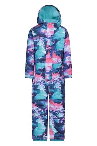 Image of Mountain Warehouse Cloud Kids Snowsuit - Waterproof, Adjustable, One Piece Jumpsuit with Taped Seams & Fleece Lining, Girls & Boys - Winter, Ski & Rain Light Purple (Printed) Kids Size 11-12 Years