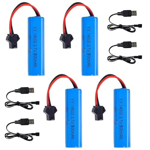 Image of Hojalis 3.7V 800mAh Li-ion Battery, 4 Pcs RC Rechargeable Batteries with Usb Charger SM-2P Plug Connector, Universal Lithium Battery for RC Car Off Road Truck Jumper Vehicle Drift Monster Toys