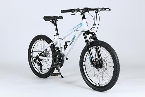 Image of selling united 20 Inch Kids Mountain Bike, Lightweight Steel Frame Bicycle with Front Suspension, Dual Disc Brakes, 6-Speed Gear System, All-Terrain Tires for Boys & Girls (White)