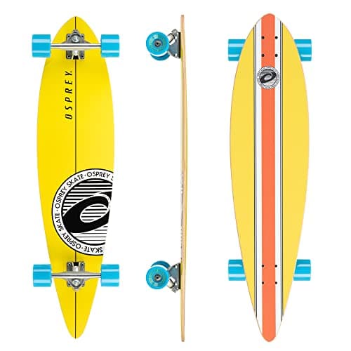 Image of Osprey | Pintail Longboard, 40inch Complete Skateboard,7 Ply Canadian Maple, for Kids Adults and Beginners, Stripe, Multiple Colours, Yellow