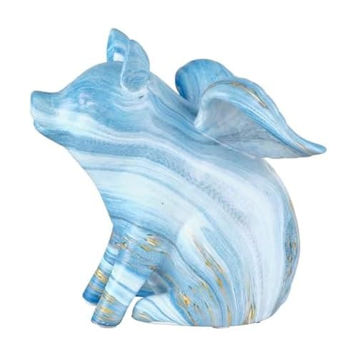 Image of Elements Blue Gold Ceramic Flying Pig Figurine, 4x5x6 Inch