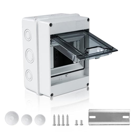 Image of Jadeshay DIN Rail Enclosure Box,5 Modules Consumer Unit Box Surface Mount Circuit Breaker Distribution Box IP65 Waterproof Transparent Cover with Installation Tools for Indoors and Outdoors Areas