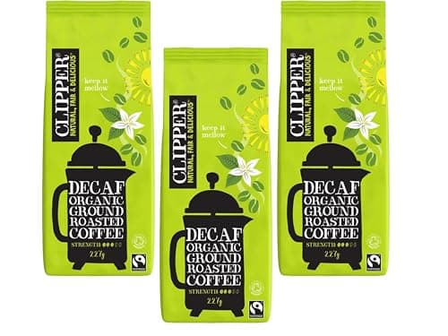 Image of Clipper Fairtrade Organic Decaffeinated Roast & Ground Coffee 227g, Smooth & Rich Decaf Organic Coffee, Chemical-Free Decaffeination, Vegan & Ethically Sourced, (Pack of 3) from SuperfoodUK