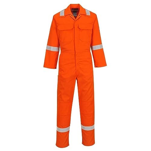 Image of Portwest BIZ5 Bizweld Iona FR Coverall Flame Resistant Overalls Mens Workwear Welding Reflective Protective Wear Knee Pad Pockets Arc Flash Boiler Suits, Regular, Orange, 5XL
