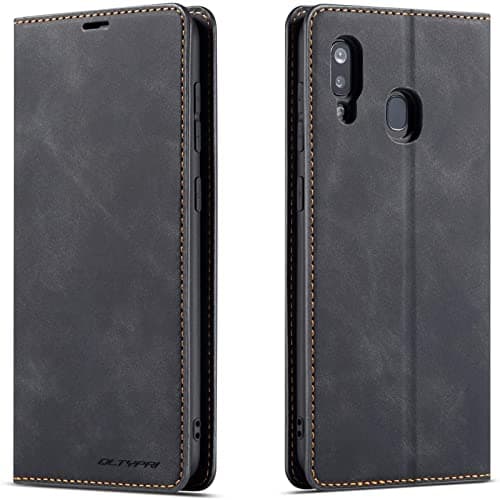 Image of QLTYPRI Case for Samsung Galaxy A20E, Premium PU Leather Cover TPU Bumper with Card Holder Kickstand Hidden Magnetic Adsorption Flip Wallet Case Cover for Samsung Galaxy A20E - Black