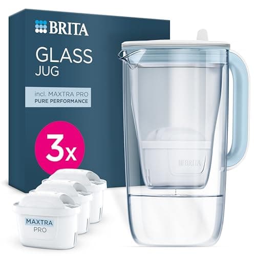 Image of BRITA Glass Water Filter Jug Light Blue (2.5L) Starter Pack inc. 3x MAXTRA PRO Pure Performance - Premium Glass jug with easy-filling Flip-Lid and Indicator - in sustainable Smart Box packaging