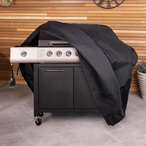 Image of CHARLES BENTLEY Universal Gas Charcoal Premium BBQ Cover, Waterproof Finish, Heavy Duty, Fastener Straps, Rip Proof, Polyester Canvas Extra Large 6-7 Burner BBQ (126x180x75cm)