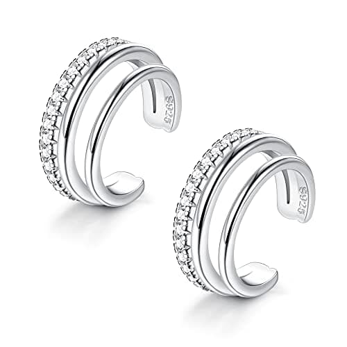 Image of ORAZIO 2 Pcs 925 Sterling Silver Ear Cuff Earrings Non-Piercing Fake Helix Conch Cuff Earrings Hypoallergenic Cartilage Non-Pierced Cuff Earrings For Women For Non Pierced Ears, A-Silver