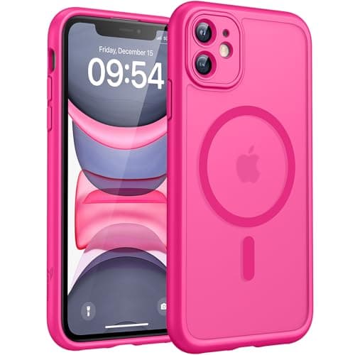 Image of TOCOL for iPhone 11 Case, Fit for MagSafe, Upgraded Full Camera Protection, 14FT Military Grade Shockproof Magnetic Thin Slim Frosted Translucent Matte Back Phone Cover (Hot Pink)