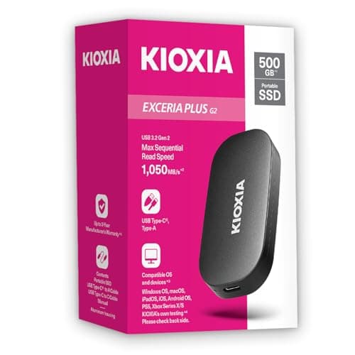 Image of KIOXIA EXCERIA Plus G2 Portable SSD - USB 3.2 Gen 2, Up to 1,050MB/s, Compact & Durable, Military-Grade Protection, AES Encryption, 1TB Storage Capacity