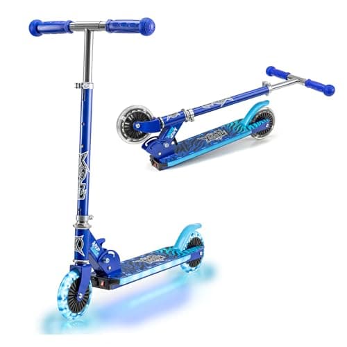 Image of Xootz Wild Rider LED Scooter Blue Tiger Folding Light Up Scooter with LED Deck for Kids Ages 5+