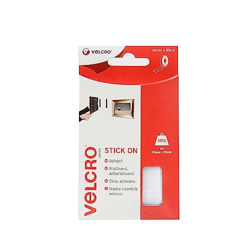 Image of VELCRO Brand | Stick On Tape | Cut-to-Length Strong Hook & Loop Self Adhesive Sticky Tape Perfect for Room Décor & Home, Office, Garage Use | White | 20mm x 50cm