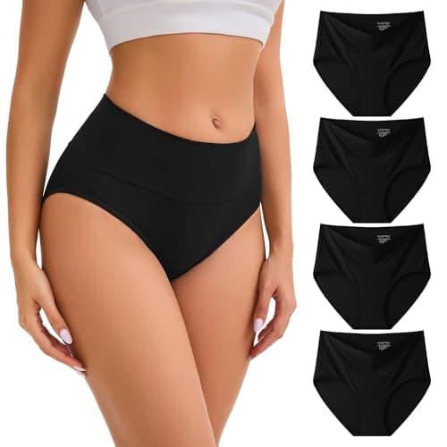 Image of INNERSY High Waisted Knickers Women Microfibre Pants Underwear Black Panties Modal Briefs 4 Pack (10, 5 Classic Black)
