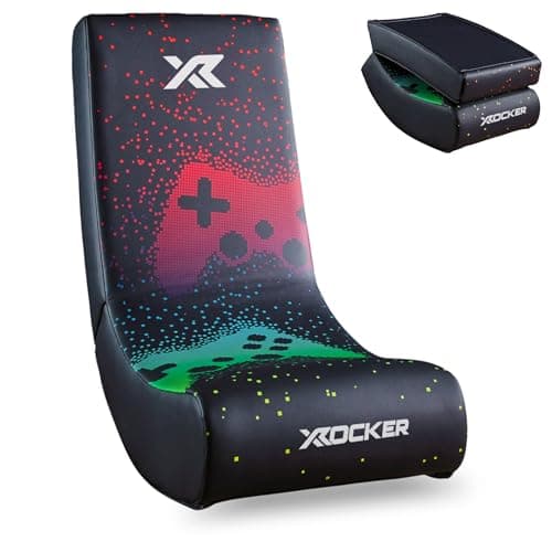 Image of X-Rocker Pixel Floor Rocker, Folding Console Gaming Chair - Ergonomic Support, Space-Saving Design, Rocking Base, Wipe-Clean Faux Leather for Kids - Pixel