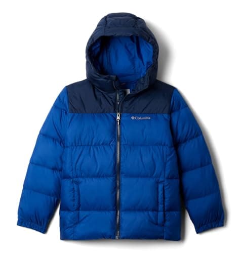 Image of Columbia Youth Toddler Puffect Hooded Jacket, Hooded Puffer Jacket, Mountain Blue/Collegiate Navy, 2T