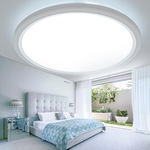 Image of slochi 49CM LED Ceiling Light, 46W 4600LM Bathroom Lights 3000K/4000K/6500K, Flush Round Waterproof Ceiling Fittings Lighting for Bedroom Kitchen Living Room Indoor White