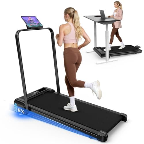Image of HomeFitnessCode Folding Treadmill, 3.0HP Walking Pad Motorized Electric Under Desk Treadmills for Home with LED Display & Remote, Adjustable Speed, 140KG Capacity, No Assembly (Black with Handrail)