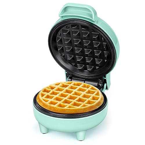 Image of SNAILAR Mini Waffle Maker, 550W Waffle Iron, Ready Indicator Light, Non Stick Coating, Cool Touch Handle, Compact Size, Green