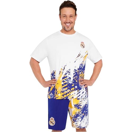 Image of Get Trend Real Madrid CF Mens Pyjamas Set Short PJs Soft Breathable Nightwear Sleepwear Summer Lounge Set Football Mens Gifts (L, Multi Real Madrid)