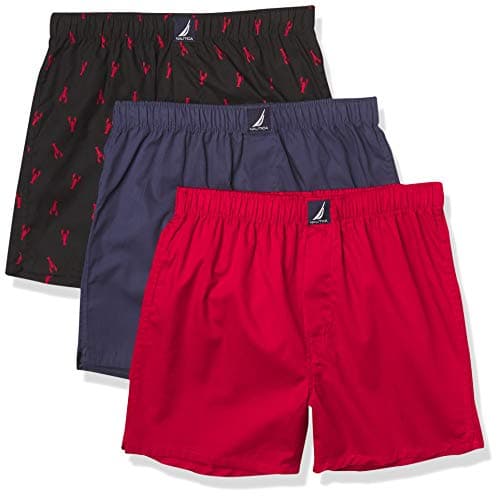Image of Nautica Men's Cotton Woven 3 Pack Boxer Shorts, Red/Peacoat/Lobster-Black, L