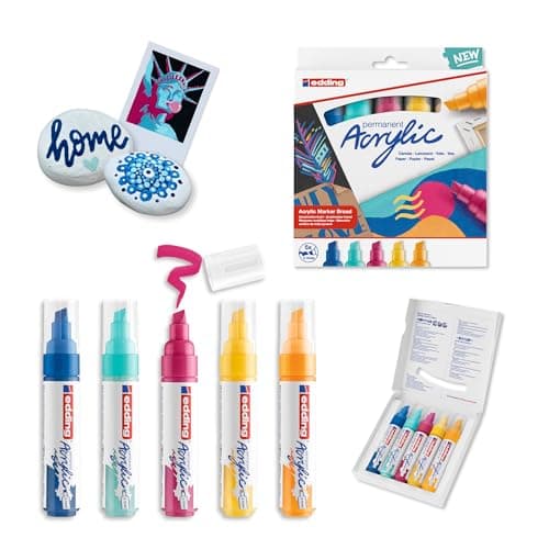 Image of Edding 5000 Acrylic Marker Chisel Tip 5-10Mm Line Assorted Abstract Colours Pack