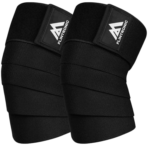 Image of flintronic Knee Wraps for Weightlifting, 1 Pair Heavy Duty Elasticated Knee Support, Squatting Knee Support for Gym Workout, Powerlifting, Fitness, Leg Press, Bodybuilding, Men Women Training，Black