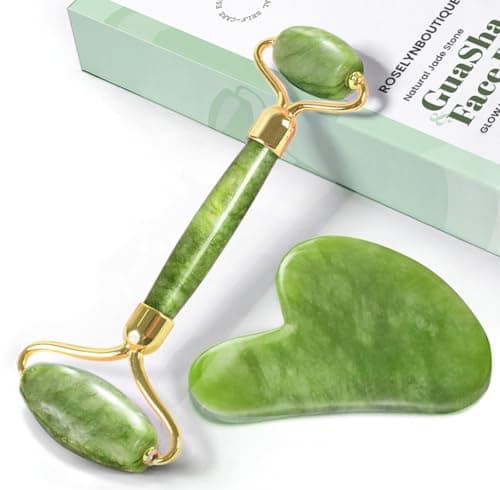 Image of ROSELYNBOUTIQUE Gua Sha Facial Tools & Face Roller for Wrinkless Natural Skincare Tool Jade Roller Guasha Tool for Face Facial Massager (Green)