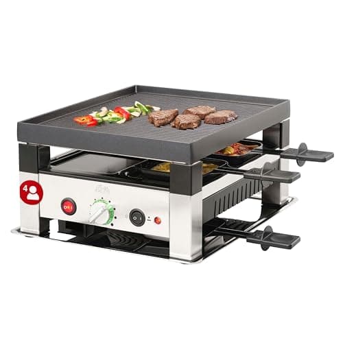 Image of Solis 5 in 1 Table Grill for 4 7910 Raclette - Raclette, Grill, Wok, Pancakes and Pizza - Electric Grill - Gourmet Set - Suitable for 4 People - Stainless Steel - 1020W