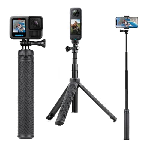 Image of SOONSUN 3in1 Aluminum Waterproof Selfie Stick for GoPro Hero 13 12 11 10 9 8 7 6 5 4, Fusion, Max, Session, Insta360, AKASO, SJCAM, Osmo Action Camera - Extenbale Monopod Pole, Hand Grip, Tripod Stand