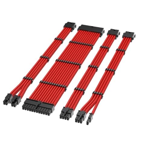 Image of Gutol 18 AWG PSU Sleeved Extension Cable Kit – 24/4+4/6+2 Pin with Combs, 30cm Red for PC Builds