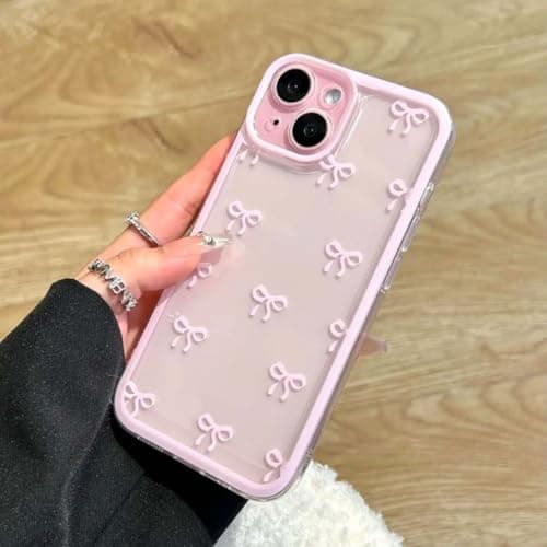 Image of LRANLAI Compatible with iPhone 11 Case for Women Girls,Cute Ribbon Bowknot Pattern Soft TPU Shockproof Protective Clear Phone Case Full Camera Lens Protection Cover for iPhone 11-Pink