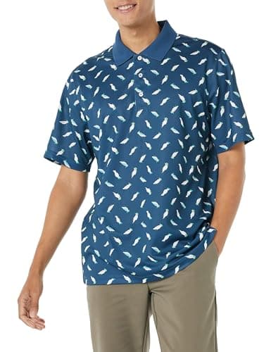 Image of Amazon Essentials Men's Golf Polo Shirt, Quick Dry, Short Sleeve, Teal Blue Birds Print, XL