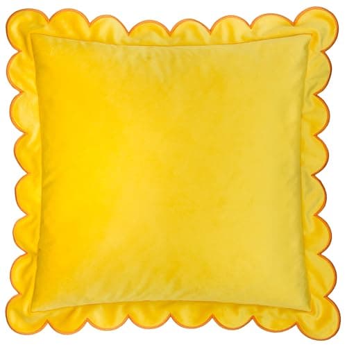 Image of furn. Lil Scallop Cushion Cover – Colourful Velvet Piped Scalloped Edge Decorative Case (Lemon/Ginger – 45x45cm)