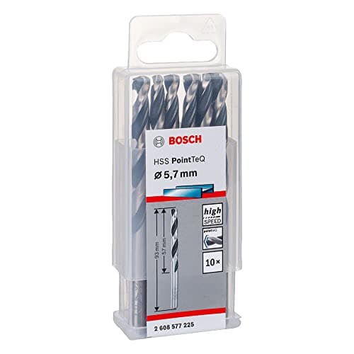Image of Bosch Professional 10-piece PointTeQ HSS Twist Drill Bit (for Metal, 5.7 x 57 x 93 mm, Drill Driver Accessories)