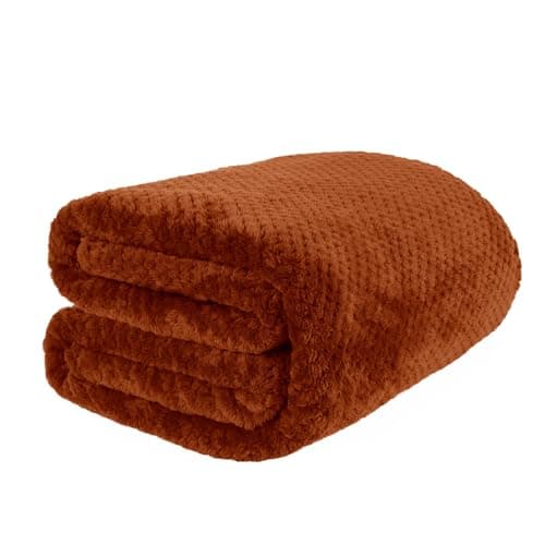 Image of Dreamscene Fleece Blanket Burnt Orange Throw, Soft Cosy Warm Honeycomb Waffle Throws for Sofas Settee Faux Fur Throw Lightweight Fluffy Throws for Beds Double, 150 x 200cm