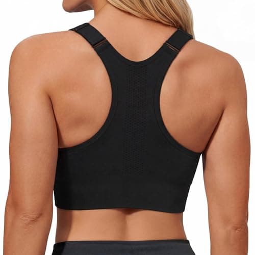 Image of Leversic Women Racerback Sports Bra High Impact Wirefree Gym Crop Top Removable Padding Bras Adjustable Straps Yoga Bra(Black,L)