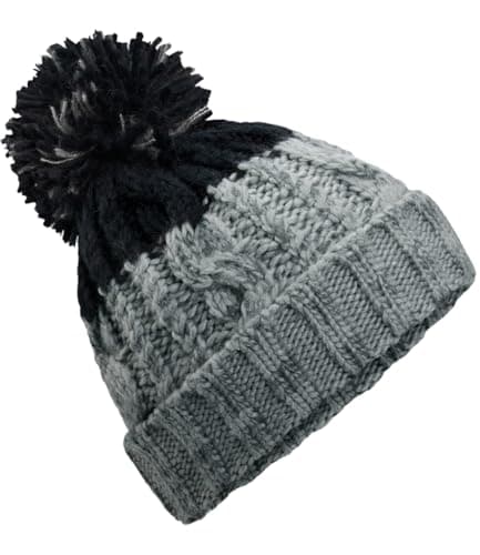 Image of ASVP Shop Corkscrew Cable Knitted Bobble Hat Plain Mens Womens Beanie Warm Winter Pom Wooly Cap (Light Grey/Black)