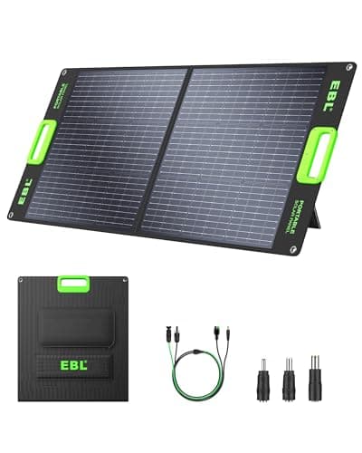Image of EBL Solar Apollo 100W Portable Solar Panel (Upgraded) for 240/300/500/1000/1500/2000 Power Station, with Adjustable Kickstand and Parallel Cable, Waterproof IP65 for Outdoor Camping Hiking RV Trip