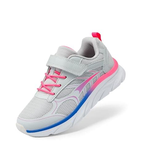 Image of DREAM PAIRS Boys Girls Trainers Tennis Running Shoes for Kids Breathable Athletic Sports Gym Sneakers,Size 3 Big Kid,Light Grey/Pink,SDRS2326K