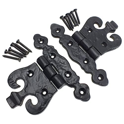 Image of Heavy Duty Black Antique Style Door Hinges Fancy Vintage Door Hinges for Internal External Doors Hinges for Cupboards Cabinets Wardrobe (2 Pieces).