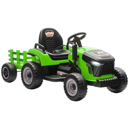 Image of AIYAPLAY Ride on Tractor with Trailer, 12V Electric Vehicle with Remote Control, Ride on Car for Kids with Music, Shifter, Start-Up Sound for Ages 3-8 Years, Green