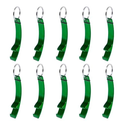 Image of eBuyGB Metal Bottle Opener Keyring, Colourful Aluminium Beer Opener Keychain, Green (Pack of 10)