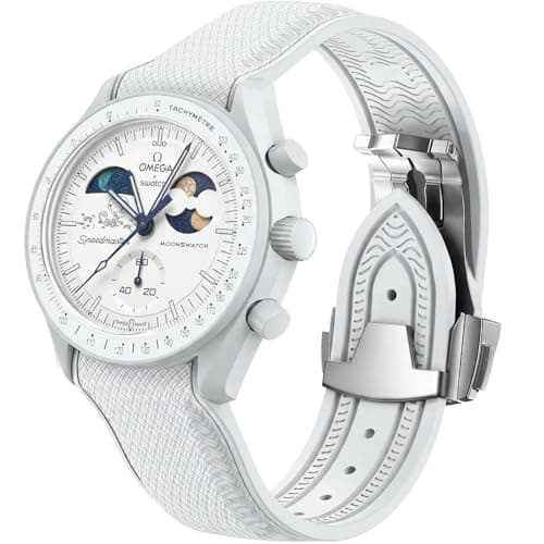 Image of REBANDACE Strap for Omega x Swatch MoonSwatch Watch 20mm,Folding Buckle Omega X Swatch Moonswatch Speedmaster Replacement Strap,Curved No Gap Moonswatch Swatch strap for Men Women (White)