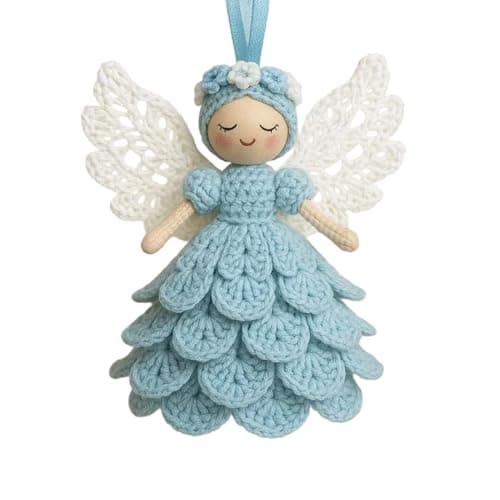 Image of Craft Embellishments - Angel Ornament Crochet Kit, Beginner Crochet Kit with Yarn, Angel Doll Christmas Tree Hanging Decorations, Easy Start Craft to Create Your Own Hanging Ornaments(Random Color)
