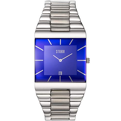 Image of STORM Omari XL Lazer Blue Sleek Men's Watch with Square dial and Date Function, Made from Brushed and Polished Stainless Steel