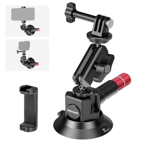 Image of NEEWER 3" Suction Cup Camera Mount Bracket with Ball Head Magic Arm, 1/4" ARRI Holes, Quick Release Car Mount with Holder & Action Cam Adapter Compatible with DJI Insta360, CA104