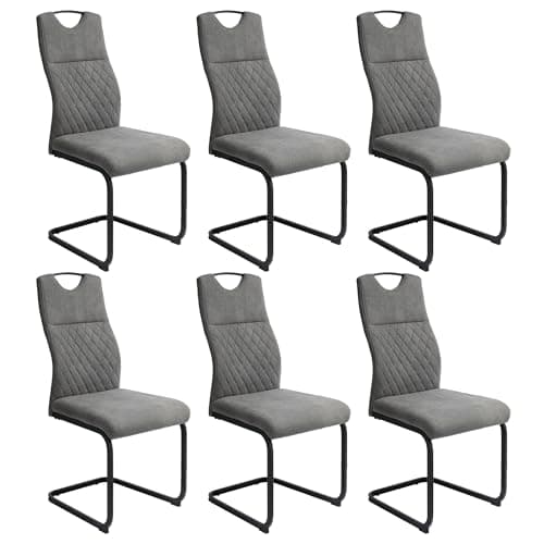 Image of JIEXI Cantilever Dining Chair Set 6 Pieces Modern High Back Padded Seat with Chrome Legs and Side Chairs for Living Room (Grey 6 Chair)